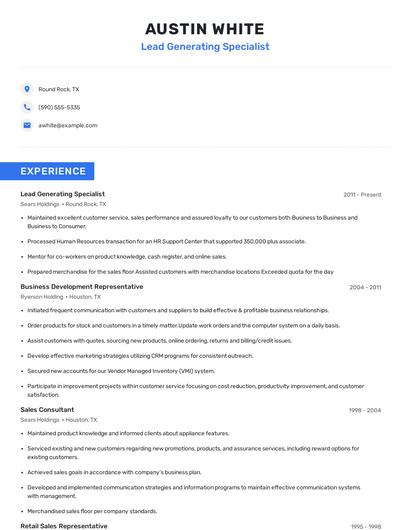 Lead Generating Specialist Resume