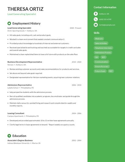 Lead Generating Specialist Resume