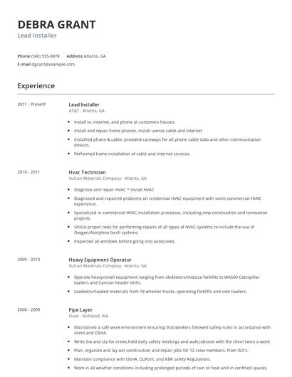 Lead Installer Resume