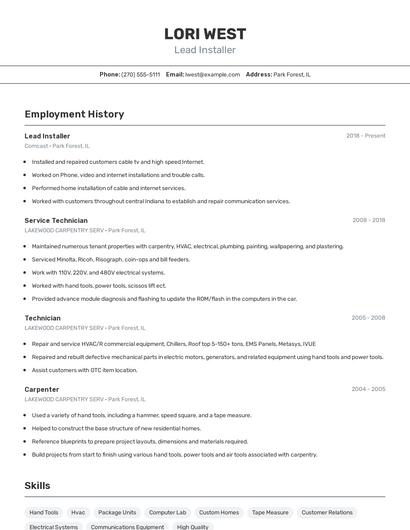 Lead Installer Resume