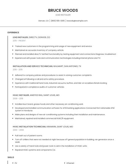 Lead Installer Resume