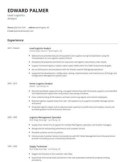 Lead Logistics Analyst Resume