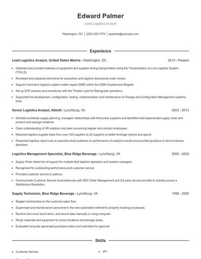 Lead Logistics Analyst Resume