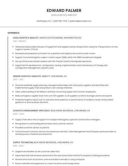 Lead Logistics Analyst Resume