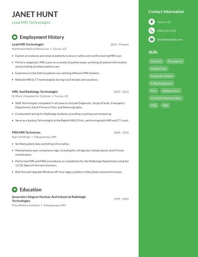 Lead MRI Technologist Resume