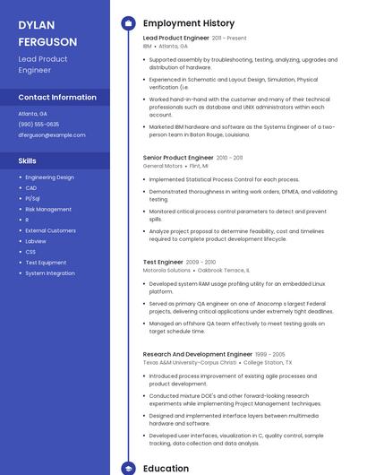 Lead Product Engineer Resume