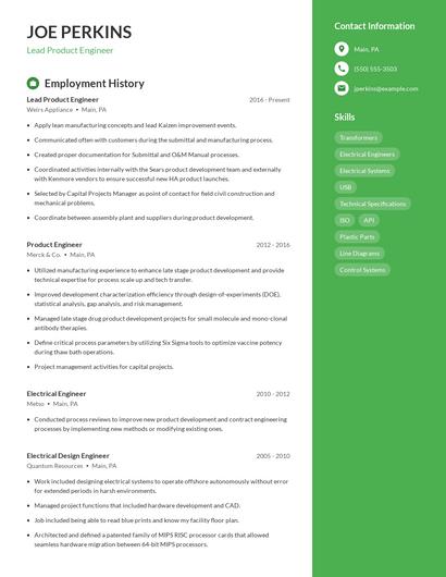 Lead Product Engineer Resume