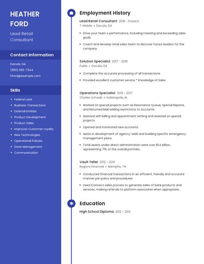 Lead Retail Consultant Resume