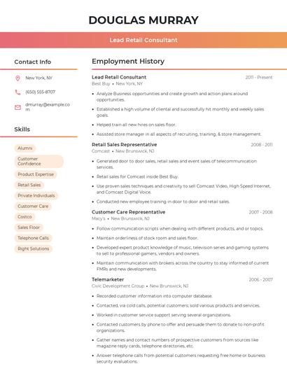 Lead Retail Consultant Resume