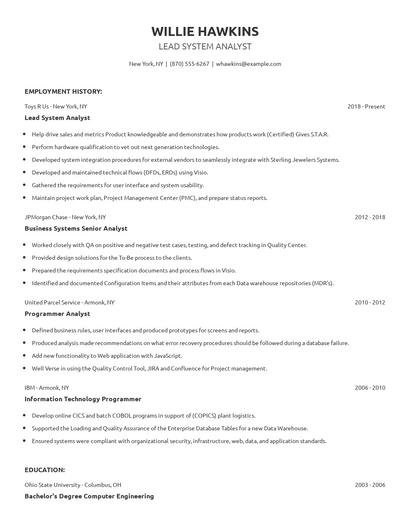 Lead System Analyst Resume