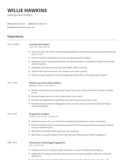 Lead System Analyst Resume
