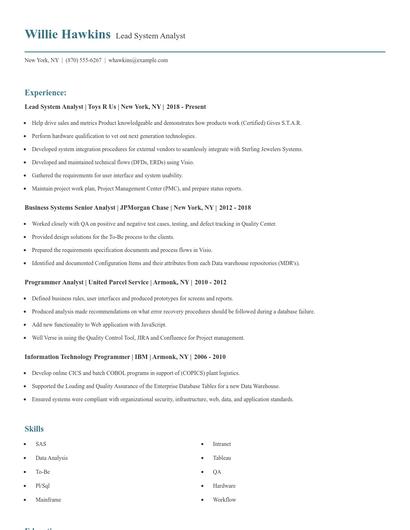 Lead System Analyst Resume