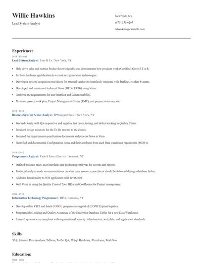 Lead System Analyst Resume