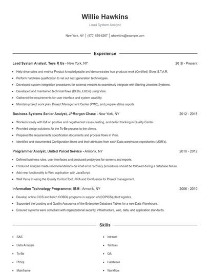 Lead System Analyst Resume