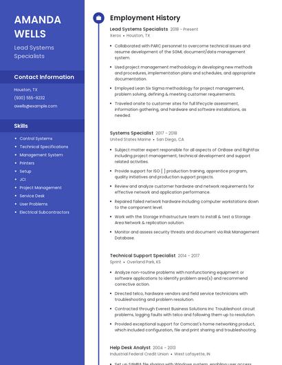 Lead Systems Specialists Resume