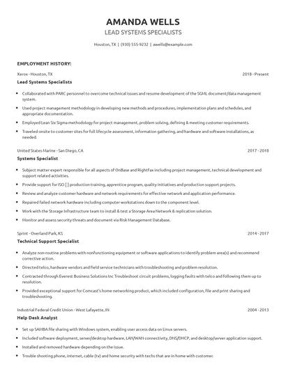 Lead Systems Specialists Resume