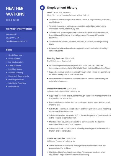 Lead Tutor Resume