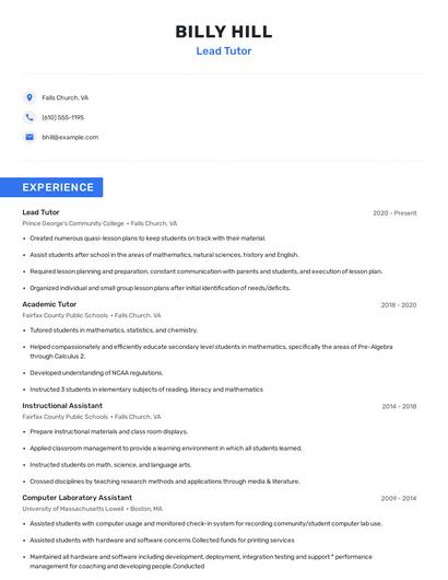 Lead Tutor Resume
