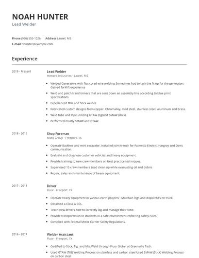 Lead Welder Resume