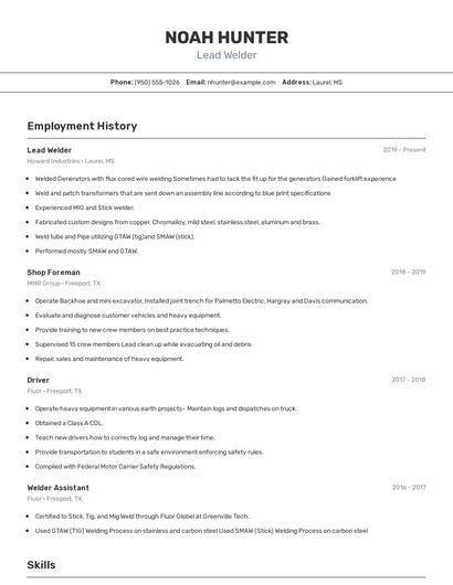 Lead Welder Resume