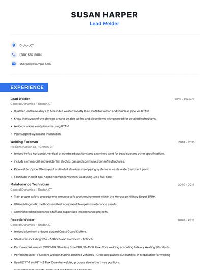 Lead Welder Resume