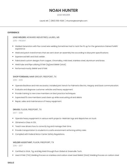 Lead Welder Resume