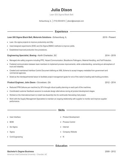 Lean SIX Sigma Black Belt Resume