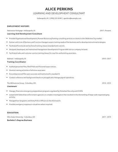 Learning And Development Consultant Resume