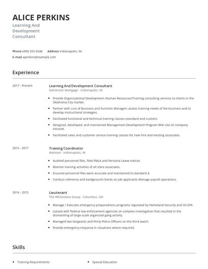 Learning And Development Consultant Resume