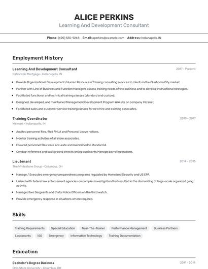 Learning And Development Consultant Resume