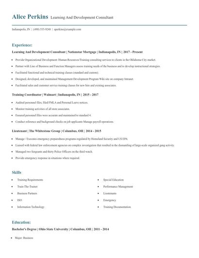Learning And Development Consultant Resume