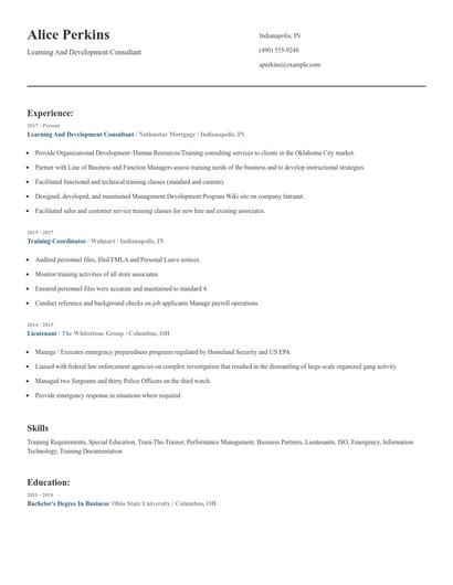 Learning And Development Consultant Resume