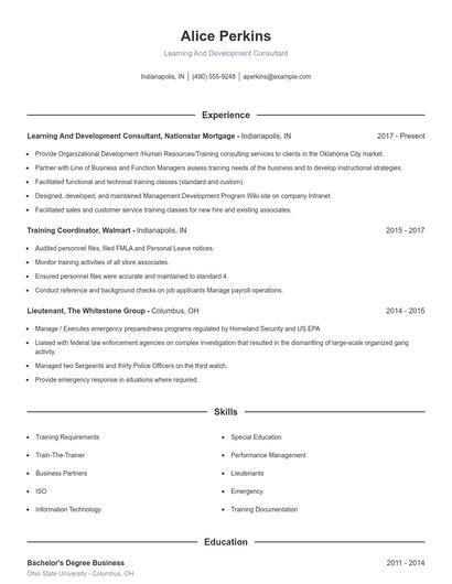 Learning And Development Consultant Resume