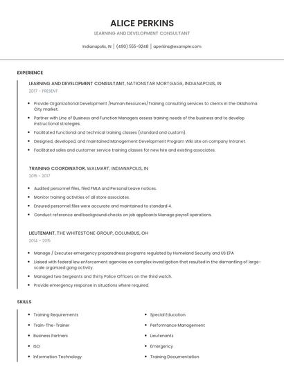 Learning And Development Consultant Resume