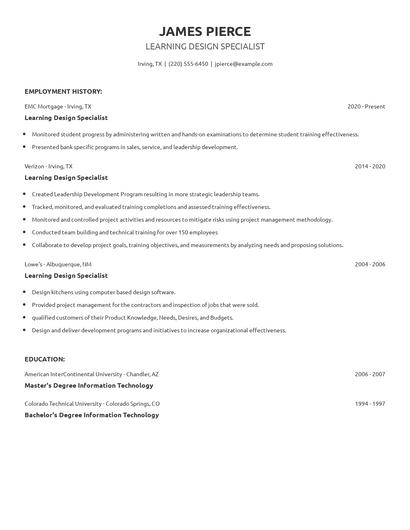 Learning Design Specialist Resume