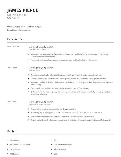 Learning Design Specialist Resume