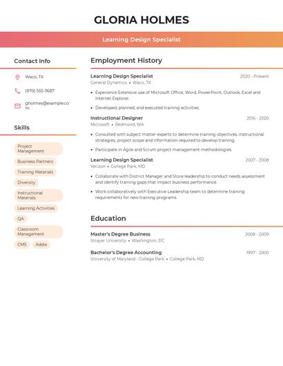 Learning Design Specialist Resume