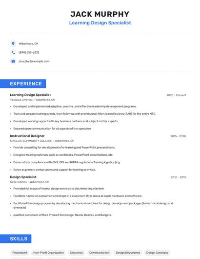 Learning Design Specialist Resume