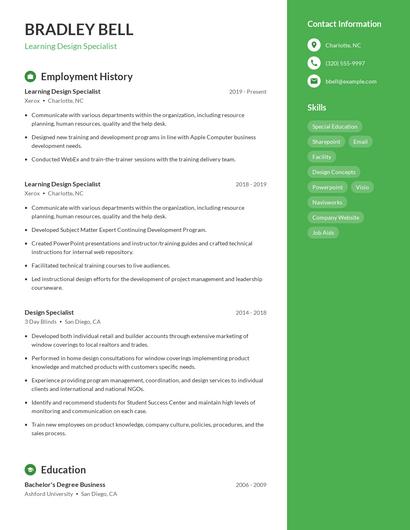 Learning Design Specialist Resume