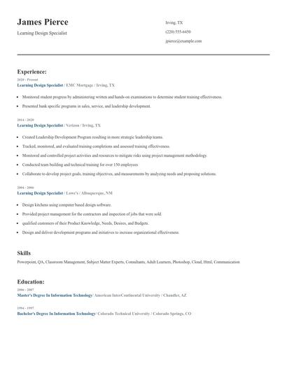 Learning Design Specialist Resume