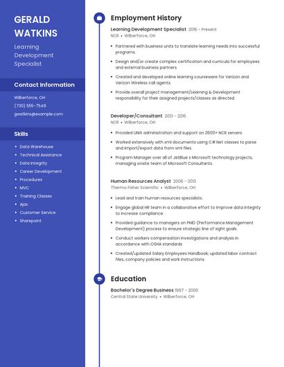 Learning Development Specialist Resume