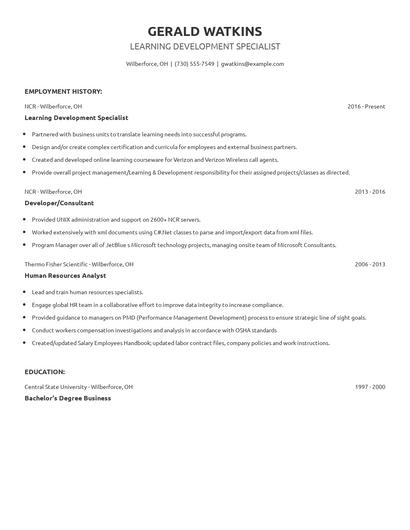 Learning Development Specialist Resume