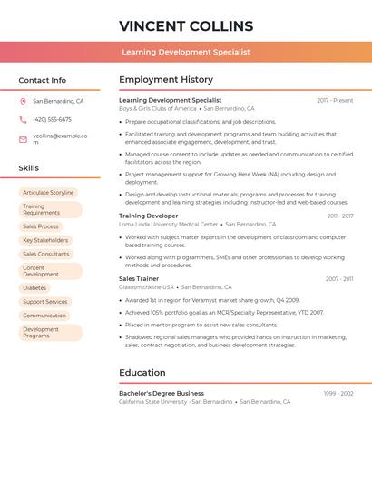 Learning Development Specialist Resume