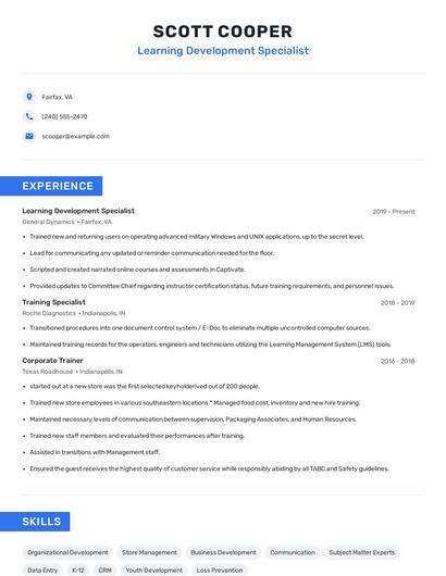 Learning Development Specialist Resume