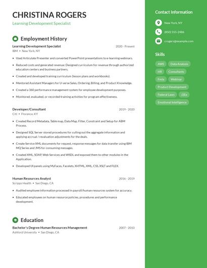 Learning Development Specialist Resume
