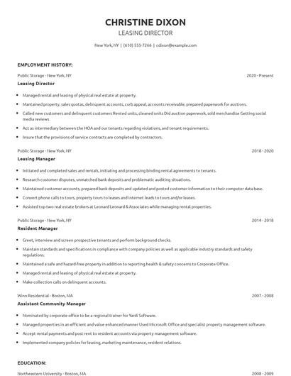 Leasing Director Resume