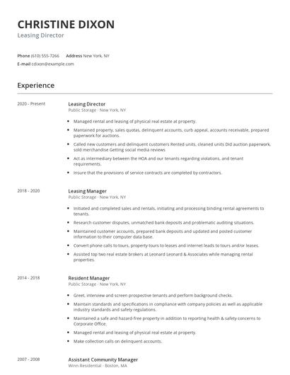Leasing Director Resume