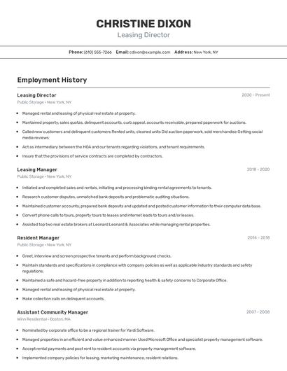 Leasing Director Resume