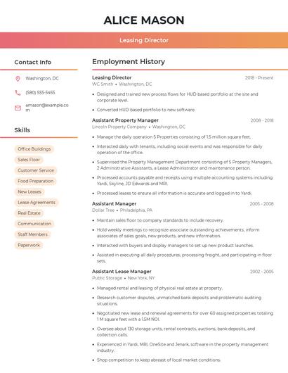 Leasing Director Resume