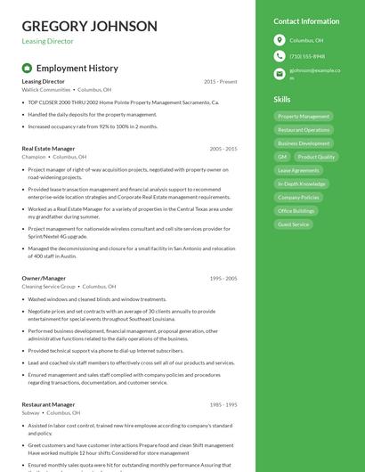 Leasing Director Resume